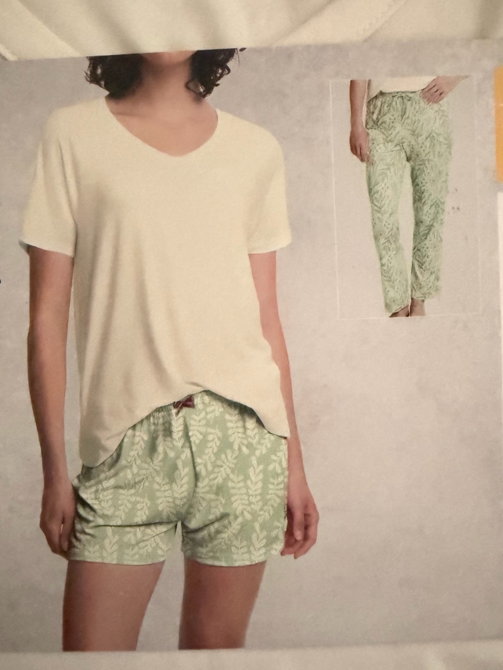 Women's Cream Short Sleeve Top and Green Printed Shorts Sleep Set xl nwt